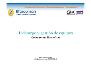Liderazgo y gestión de equipos
      Cómo ser un líder eficaz




               www.bitacorach.es
        info@bitacorach.es - 958 81 52 46
 