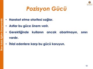 İlkerKaldıEğitimDanışmanlık
Pozisyon Gücü
• Hareket etme otoritesi sağlar.
• Astlar bu güce önem verir.
• Gerektiğinde kullanın ancak abartmayın, sınırı
vardır.
• İhlal edenlere karşı bu gücü koruyun.
12
 