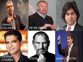 DANIEL
GOLEMAN PETER SENGE SRINI PILAY
JAMES HUNTER
DEEPAK
CHOPRA STEVE JOBS
 