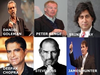 DANIEL
GOLEMAN PETER SENGE SRINI PILAY
JAMES HUNTER
DEEPAK
CHOPRA
STEVE JOBS
 
