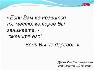 ЦЕЛЬ




Ведь Вы не дерево!..»


            Джим Рон (американский
            мотивационный спикер)
 