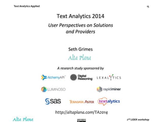 Text Analytics Applied (LIDER roadmapping presentation)