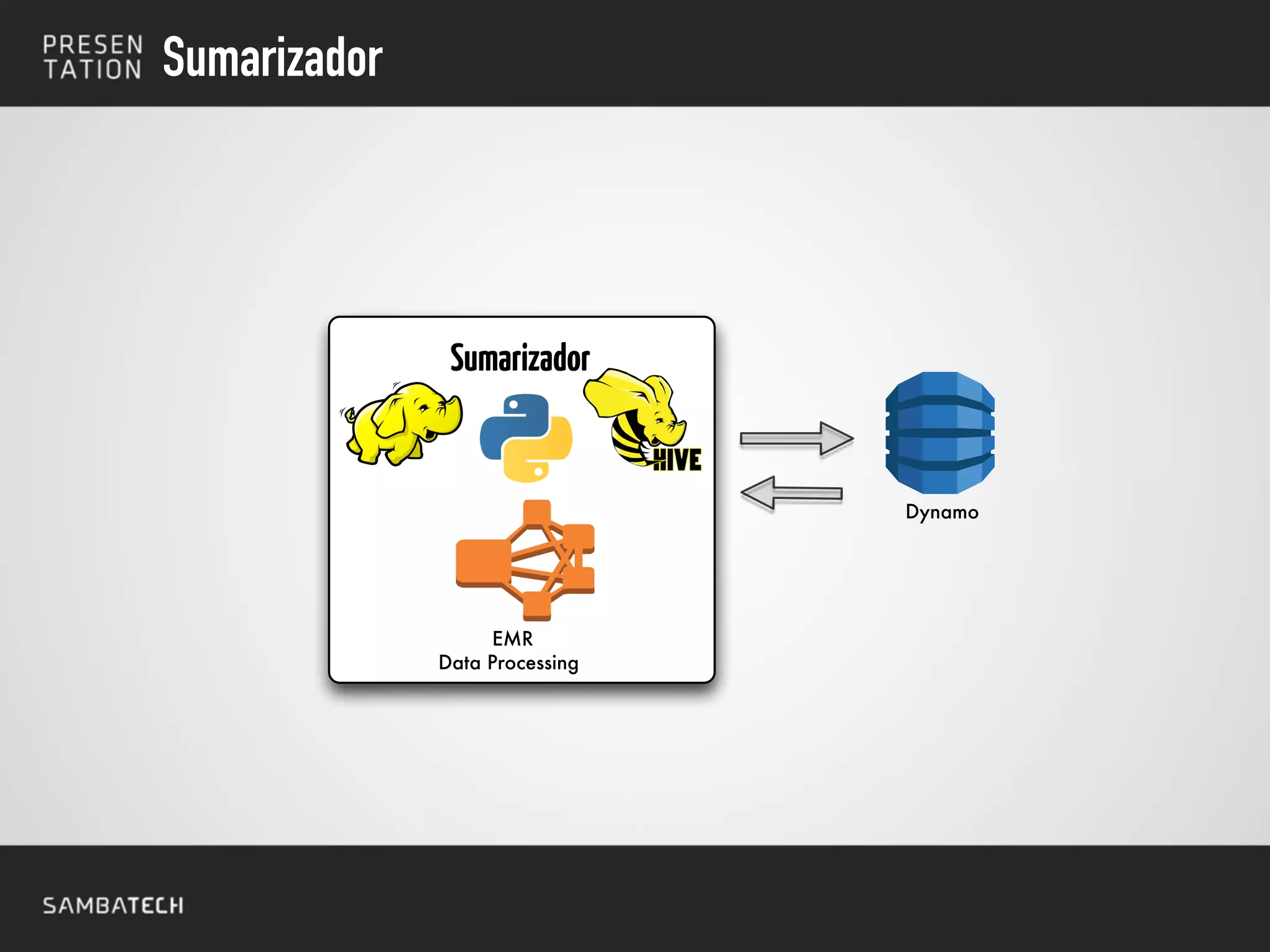 Sumarizador
Dynamo
EMR
Data Processing
Sumarizador
 