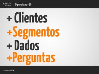 +Perguntas
+Dados
+Clientes
+Segmentos
O problema - BI
 
