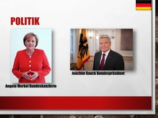 POLITIK 
Angela Merkel Bundeskanzlerin 
Joachim Gauck Bundespräsident 
 