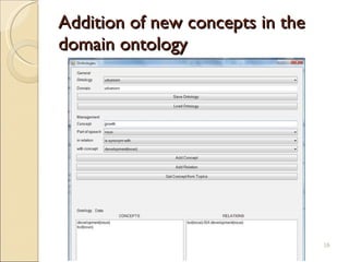 Addition of new concepts in the domain ontology 10 March 2009 Towntology Final Conference, Liege 