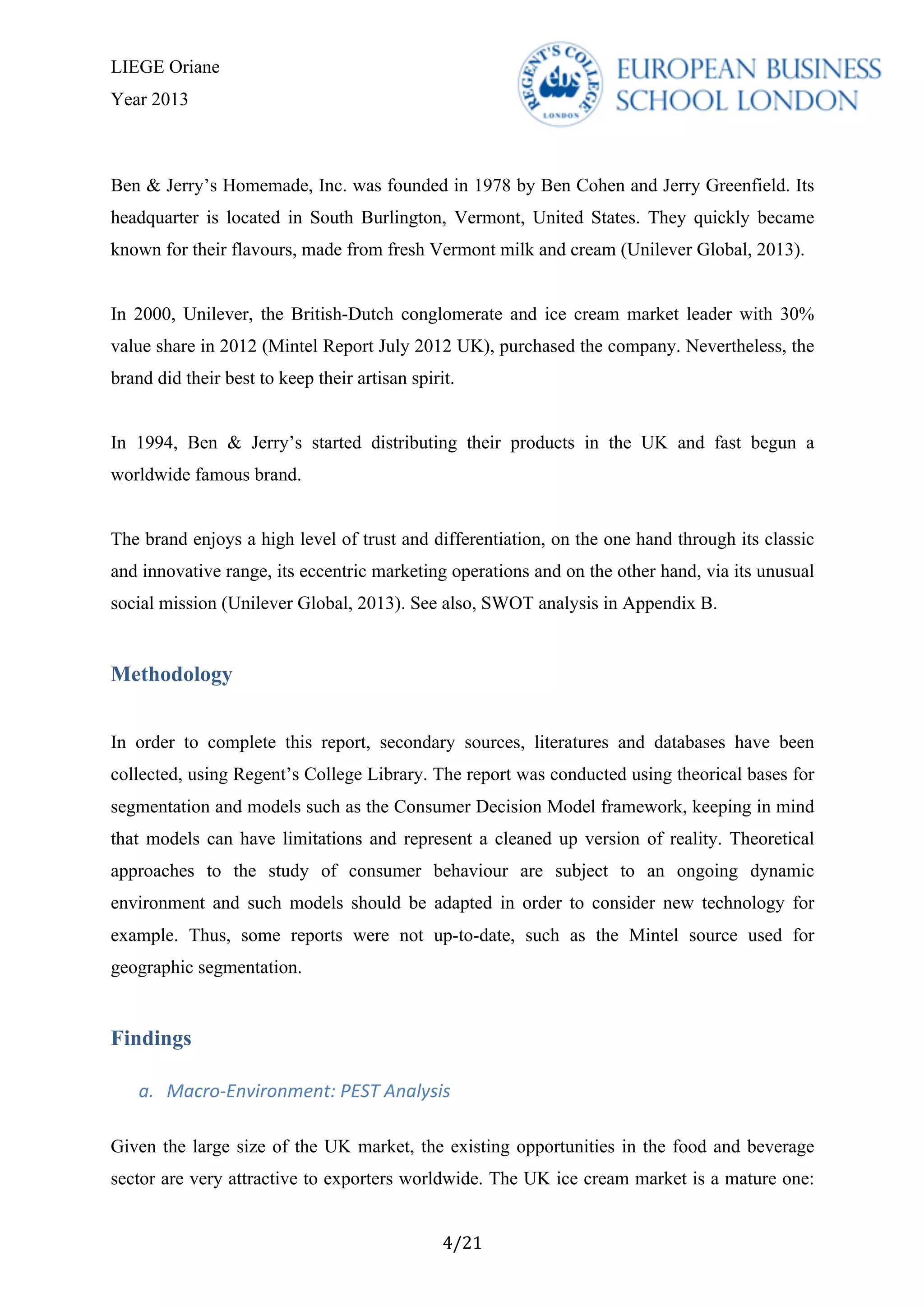 Consumer Behaviour Report - Ben & Jerry's | PDF