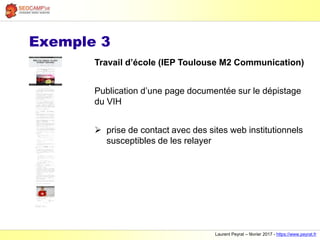 Laurent Peyrat – février 2017 - https://www.peyrat.fr
Exemple 3
Travail d’école (IEP Toulouse M2 Communication)
Publicatio...