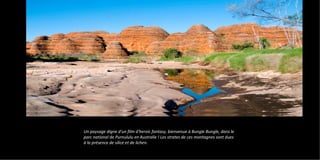 Un paysage digne d'un film d'heroic fantasy, bienvenue à Bungle Bungle, dans le
parc national de Purnululu en Australie ! Les strates de ces montagnes sont dues
à la présence de silice et de lichen.
 