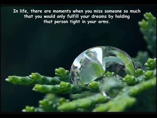 In life, there are moments when you miss someone so much that you would only fulfill your dreams by holding that person tight in your arms. 