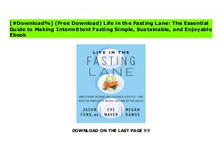 DOWNLOAD ON THE LAST PAGE !!!!
^PDF^ Life in the Fasting Lane: The Essential Guide to Making Intermittent Fasting Simple, Sustainable, and Enjoyable Ebook Take the guesswork (and fear) out of fasting with real-life and expert advice about the number-one diet trend.Over the last decade, intermittent fasting—restricting calorie intake for a proscribed number of hours for a set number of days—has become increasingly popular. While some in the medical community initially dismissed the idea as a dangerous fad, in recent years researchers have validated the safety of fasting for weight loss, and found compelling evidence that it offers wide-ranging health benefits, including lowering blood pressure; reducing risk factors for diabetes, cancer, and other diseases; promoting longevity; and increasing cognitive function.However, many people aren’t sure how to incorporate fasting into their daily routine. What are best practices? Do you need to fast every day? What do you eat on non-fasting days? How can you fast when your family doesn’t? What if you’re a person who gets hungry after not eating for a few hours?In this essential guide, Dr. Jason Fung, Megan Ramos, and Eve Mayer address common questions and offer practical advice for integrating beneficial periods of food restriction into daily life. They set three initial goals: Start Your Fasting Engine, Find Your Fasting Lane, and Win the Race. Each goal is broken down into ten manageable steps that can be taken at your individual pace. Love breakfast? Then it may take a little while to get used to not eating it. Already skip it? Jump ahead to restricting lunch. Fung, Ramos, and Mayer know every person’s physiological and psychological response to food restriction is different, and they’re here to help you find the tools and strategies that will work best for your life.Combining Mayer and Ramos’ years of personal experience with Dr. Fung’s clinical experience and scientific rigor, Life in the Fasting Lane is a unique, accessible, and life-changing guide to developing a sustainable and
beneficial fasting routine.
[#Download%] (Free Download) Life in the Fasting Lane: The Essential
Guide to Making Intermittent Fasting Simple, Sustainable, and Enjoyable
Ebook
 
