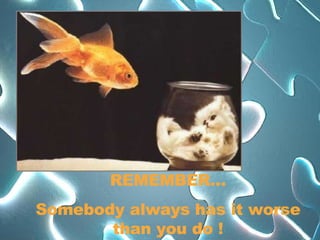 REMEMBER… Somebody always has it worse than you do ! 