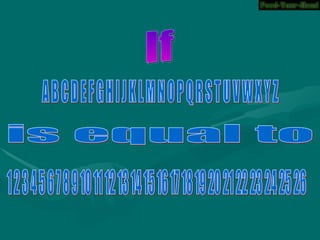 If A B C D E F G H I J K L M N O P Q R S T U V W X Y Z is equal to 1 2 3 4 5 6 7 8 9 10 11 12 13 14 15 16 17 18 19 20 21 22 23 24 25 26