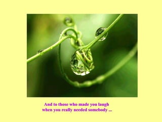 And to those who made you laugh
when you really needed somebody ...
 