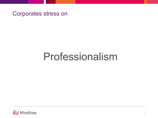Corporates stress on
Professionalism
11
 