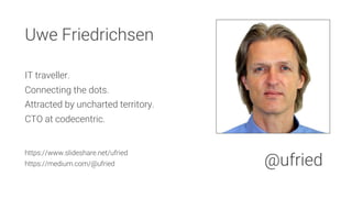 Uwe Friedrichsen

IT traveller.
Connecting the dots.
Attracted by uncharted territory.
CTO at codecentric.

https://www.slideshare.net/ufried
https://medium.com/@ufried
 @ufried
 