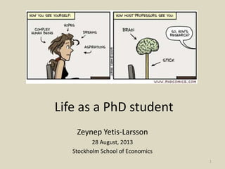 Life as a PhD student
Zeynep Yetis-Larsson
28 August, 2013
Stockholm School of Economics
1
 