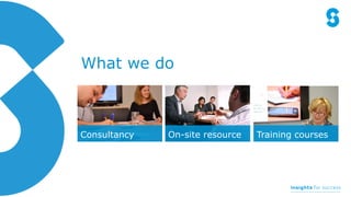 What we do
Consultancy On-site resource Training courses
 