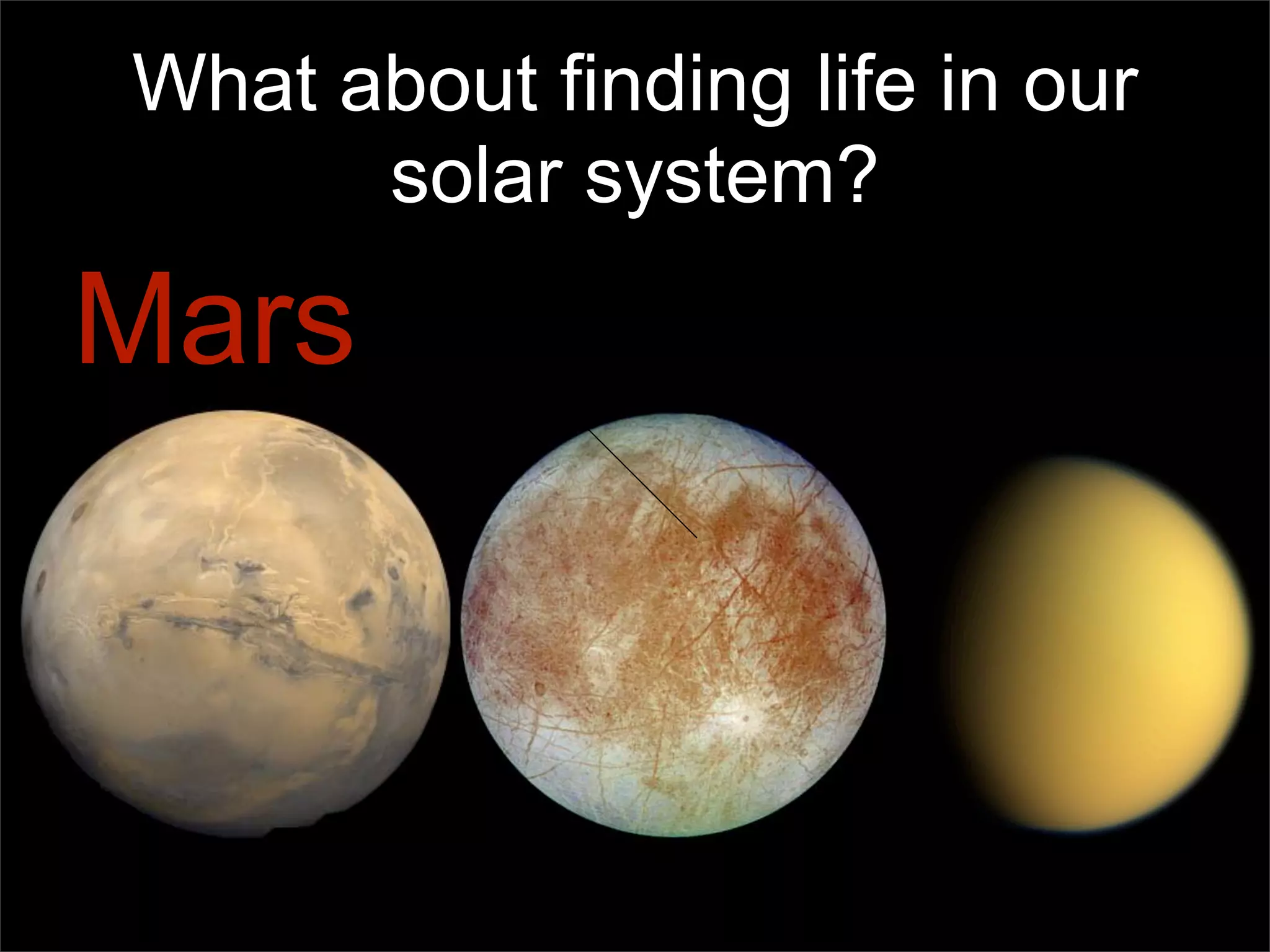What about finding life in our
      solar system?

Mars
 