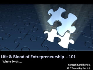 Life & Blood of Entrepreneurship - 101
Ramesh Kandikonda,
SR IT Consulting Pvt. Ltd.
Whole 9yrds ...
 