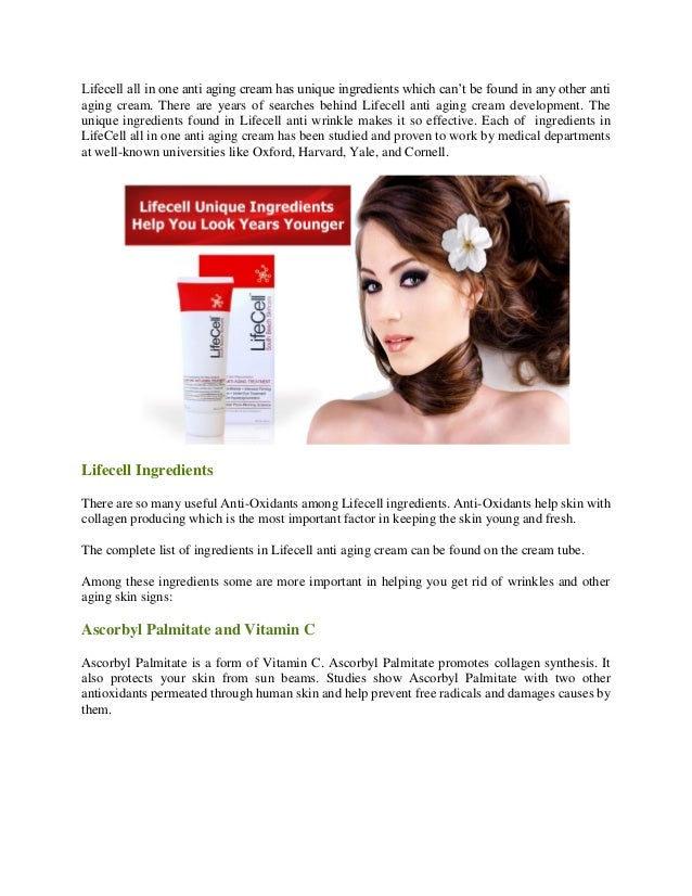 Lifecell All in One Anti Aging Cream Ingredients