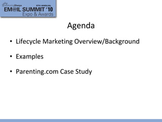 Agenda Lifecycle Marketing Overview/Background Examples Parenting.com Case Study 