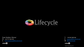 T: +44 844 5000 656 
E: enquiry@lifecycle-sf.com 
W: lifecycle-sf.com 
© Lifecycle Solution Finance LTD 
Fraser Hamilton | Director 
M: +44 7717 846 990 
E: fraser.hamilton@lifecycle-sf.com 