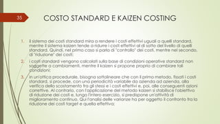 COSTO STANDARD E KAIZEN
COSTING
1. il sistema dei costi standard mira a rendere i costi effettivi uguali a quelli standard...