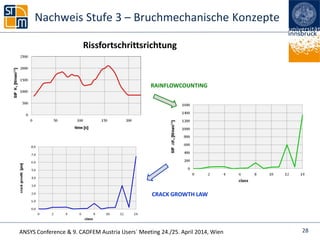 ANSYS Conference & 9. CADFEM Austria Users` Meeting 24./25. April 2014, Wien
Nachweis Stufe 3 – Bruchmechanische Konzepte
Rissfortschrittsrichtung
RAINFLOWCOUNTING
CRACK GROWTH LAW
28
 
