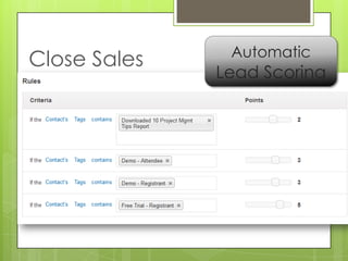Automatic
Close Sales
              Lead Scoring
 