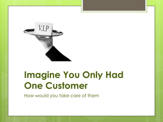 Imagine You Only Had
One Customer
How would you take care of them
 