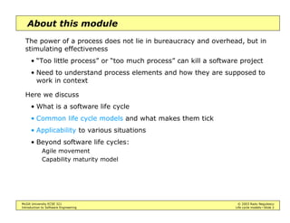 Intro to Software Engineering - Life Cycle Models | PDF