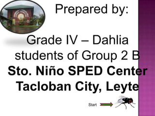 Prepared by:

   Grade IV – Dahlia
 students of Group 2 B
Sto. Niño SPED Center
 Tacloban City, Leyte
            Start
 