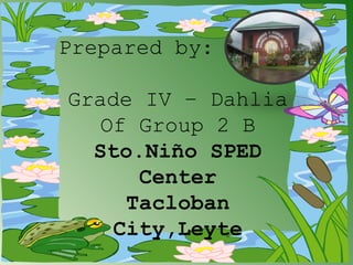 Prepared by:

Grade IV – Dahlia
   Of Group 2 B
  Sto.Niño SPED
      Center
     Tacloban
    City,Leyte
 