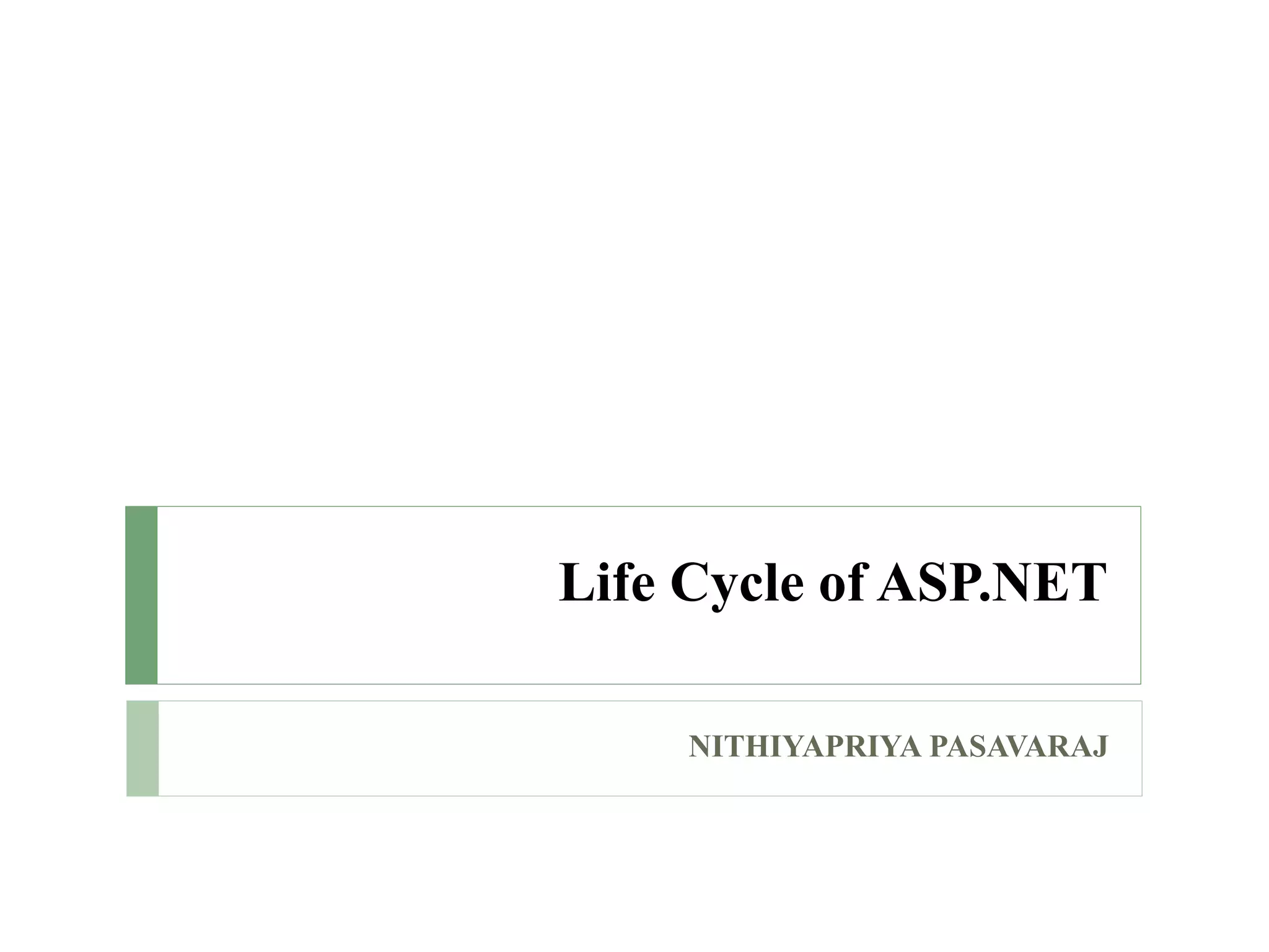 Life Cycle of ASP.NET
NITHIYAPRIYA PASAVARAJ
 