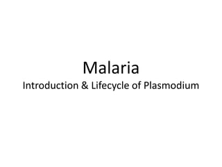 Malaria
Introduction & Lifecycle of Plasmodium
 
