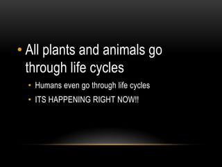 All plants and animals go through life cyclesHumans even go through life cyclesITS HAPPENING RIGHT NOW!!