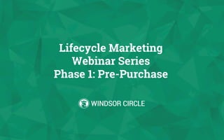 Lifecycle Marketing
Webinar Series
Phase 1: Pre-Purchase
 