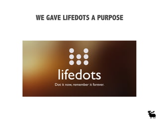 Dot it now, remember it forever.
lifedots
WE GAVE LIFEDOTS A PURPOSE
 