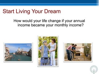 Start Living Your Dream How would your life change if your annual income became your monthly income? 