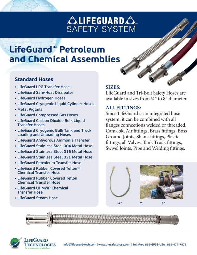 LifeGuard safety hose petrochem specification sheets PDF