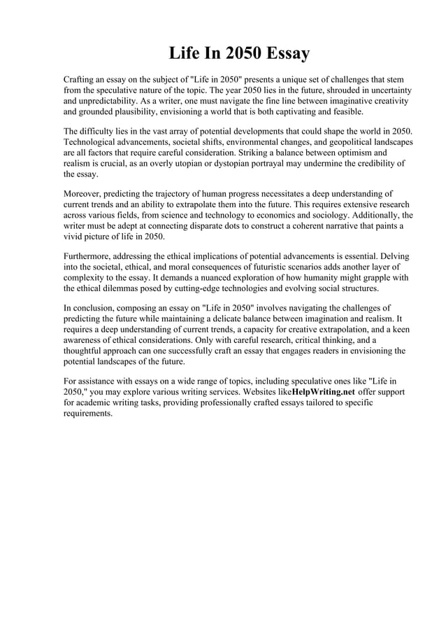 Life In 2050 Essay PDF