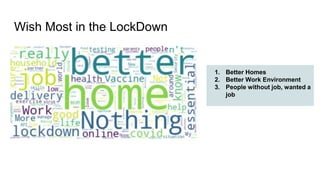 Wish Most in the LockDown
1. Better Homes
2. Better Work Environment
3. People without job, wanted a
job
 