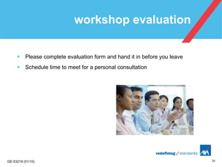 workshop evaluation Please complete evaluation form and hand it in before you leave Schedule time to meet for a personal consultation 