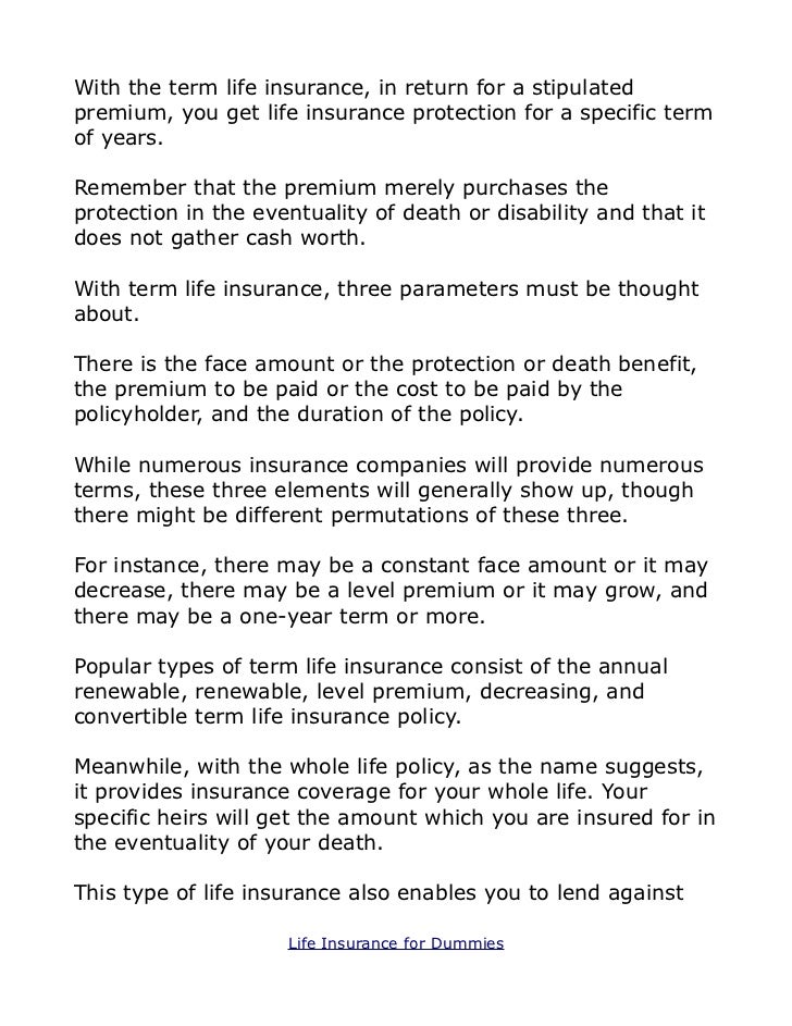 Whole Life Insurance For Dummies Life insurance for dummies