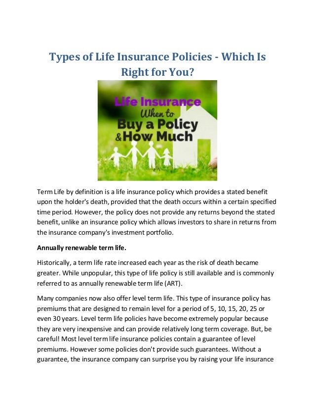 A life insurance company sells a term insurance policy to ...