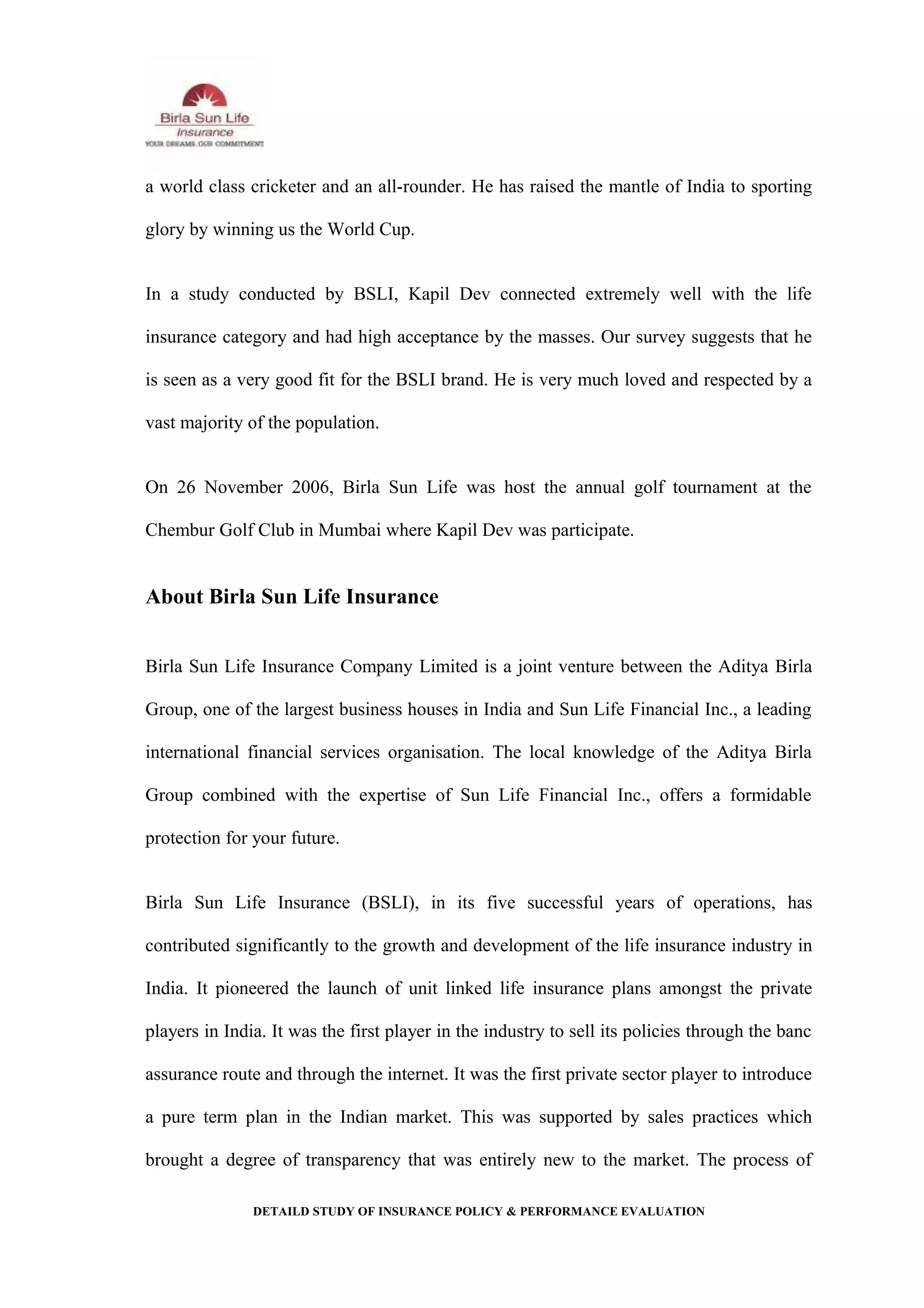 Life insurance project report | DOC