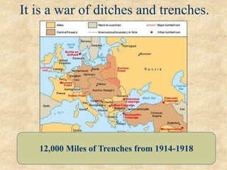 It is a war of ditches and trenches.
12,000 Miles of Trenches from 1914-1918
 