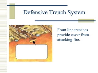 Defensive Trench System
Front line trenches
provide cover from
attacking fire.
 
