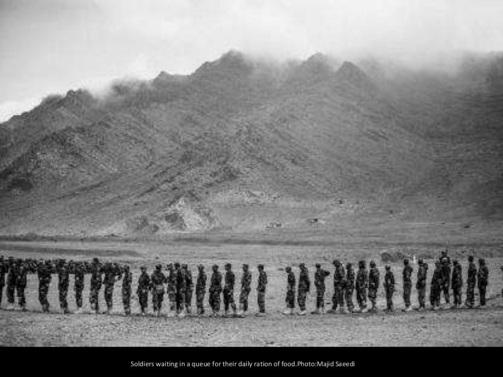 Soldiers waiting in a queue